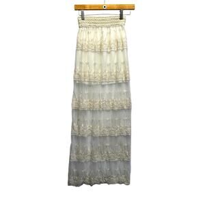 Promesa Boho Lace Maxi Skirt | Sheer Layered Cream Mesh Ethereal Fairycore